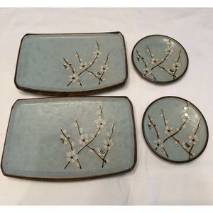 Japanese Sushi Set Rare Cherry Blossom Miya 4 Piece 2 Plates/2 Sauce Dishes